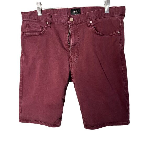 HM Jean short size 34 burgundy Denim zip button summer outdoor - Picture 3 of 8